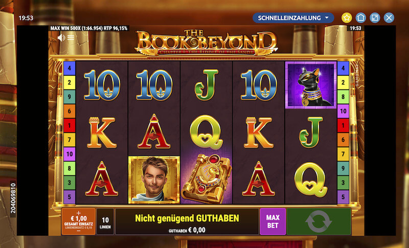 The Book Beyonf Slot Spieloberfläche mit antiken ägyptischen Bildern und Symbolen