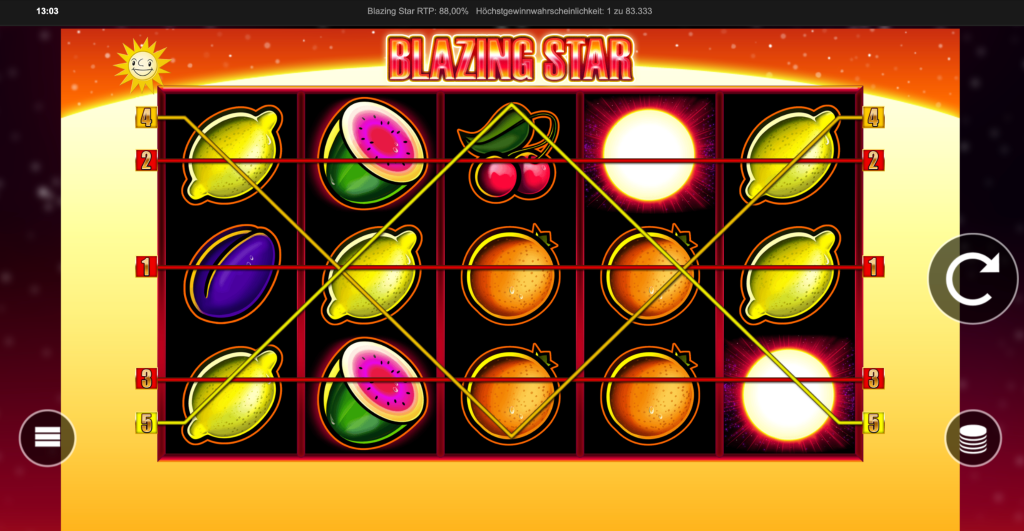 Gewinnlinien auf dem Blazing Star Slot mit 5 Walzen