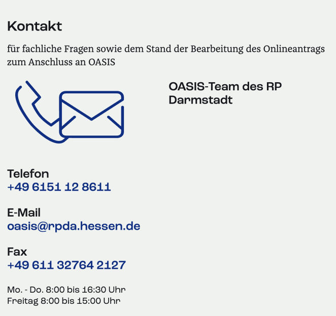 Kontaktdaten des OASIS-Teams des Regierungspräsidiums Darmstadt